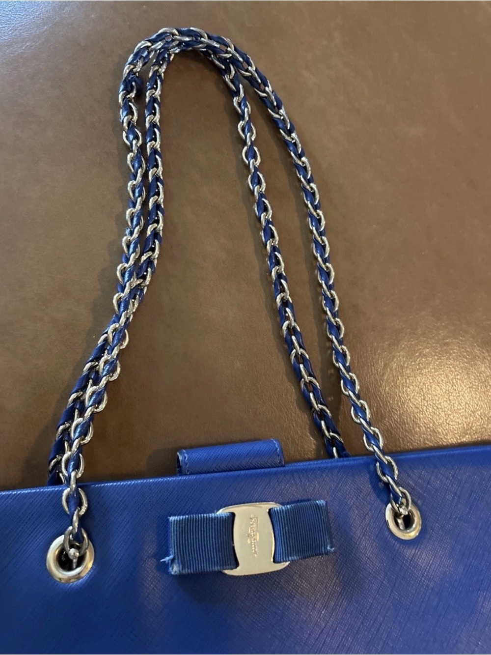 Salvatore Ferragamo MELIKE Vara Tote With Bow SAFFIANO Royal Blue Leather - Picture 8 of 16